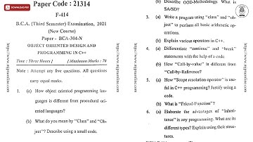 BCA 3RD SEM OBJECT ORIENTED DESIGN AND PROGRAMMING IN CPP 2021 | MJPRU