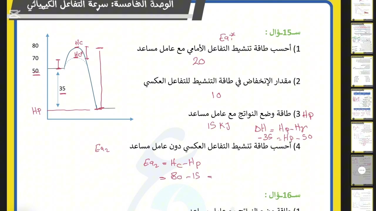 الكيمياء الحركية الدرس الثالث :  نظرية التصادم والعوامل المؤثرة في سرعة التفاعل الجزء الرابع 