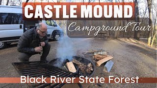 Castle Mound Campground: Complete walking tour of every well-kept site,  Black River State Forest