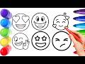 How To Draw cute emoji Drawing, Painting &amp; Coloring For Kids and Toddlers_ Child Art 🐋🌈🎨