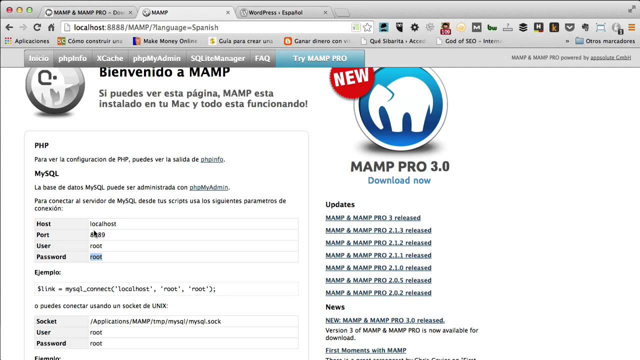 Instalar Wordpress en un Ordenador MAC con MAMP 2017 wordpress admin login