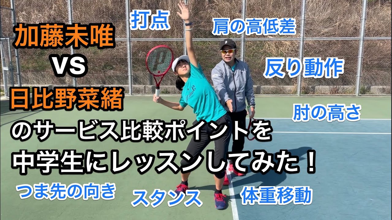 【みんラボ】加藤未唯🆚日比野菜緒セカンドサーブ対決比較ポイントを中学生にレッスンしてみた！
