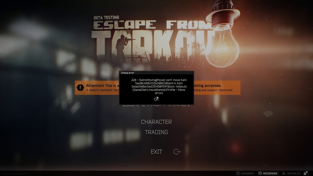 Escape From Tarkov Inventory Bug Critical Error 228 Bsg Plzfix Youtube