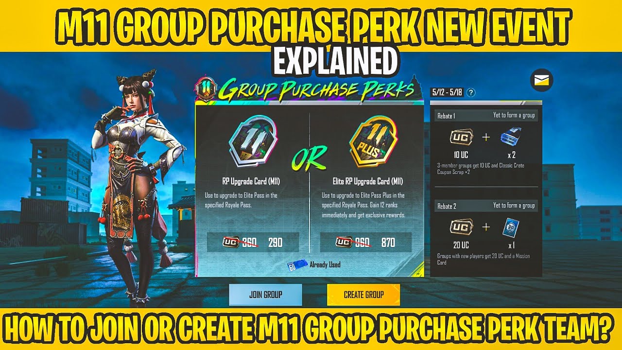 GROUP PURCHASE PERK NEW EVENT IN PUBG MOBILE | HOW TO JOIN OR CREATE M11 RP GROUP PURCHASE PERK TEAM