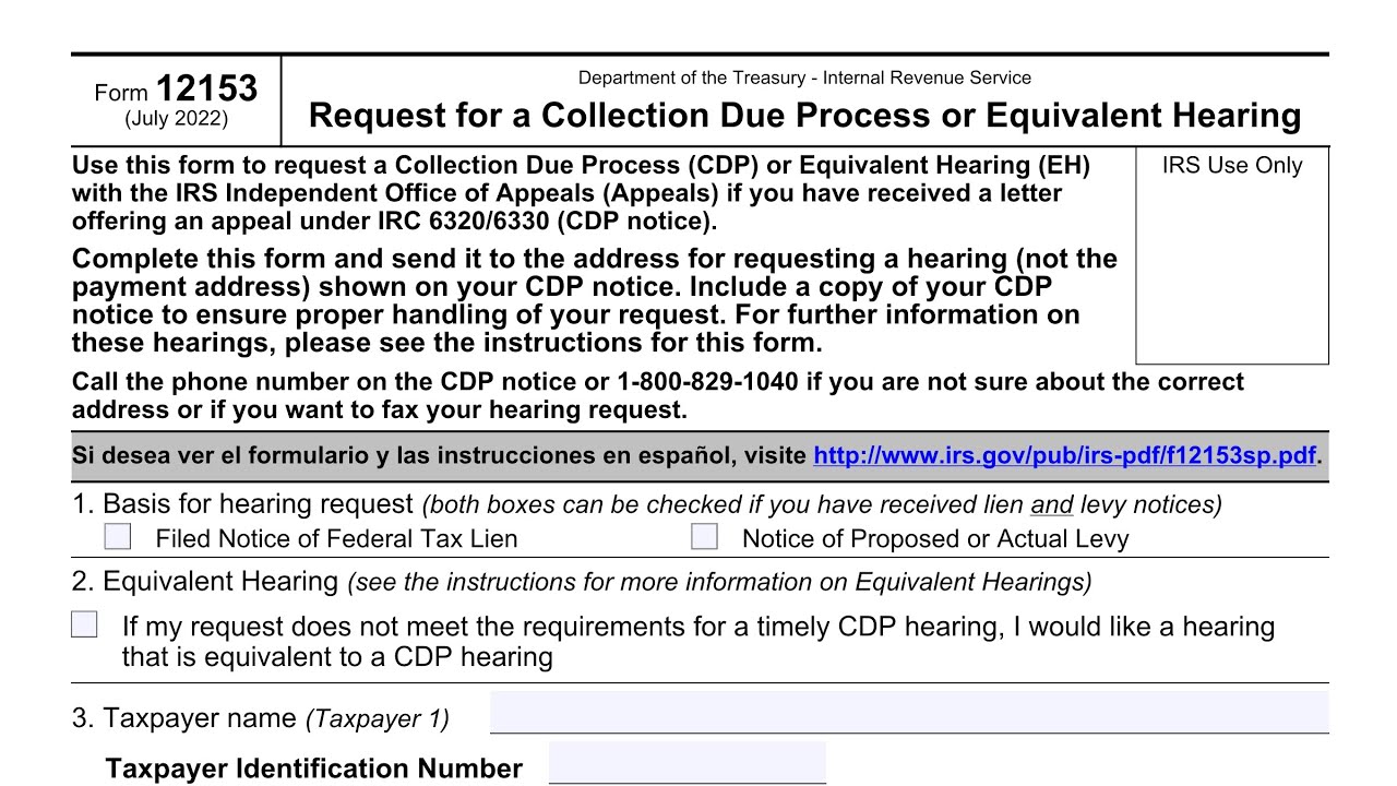 IRS Form 12153 Walkthrough Request For A Collection Due Process Or IRS Form 12153 Walkthrough Request For A Collection Due Process Or