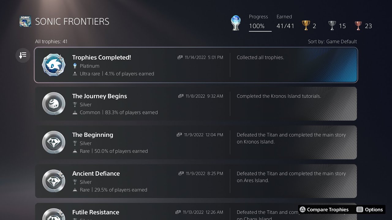 Sonic Frontiers Trophies Completed Platinum Trophy - YouTube