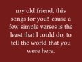 My Old Friend - Tim McGraw - Lyrics