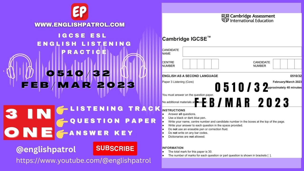 0510 32 feb mar 2023 paper 3 core tier variant 32 igcse esl listening