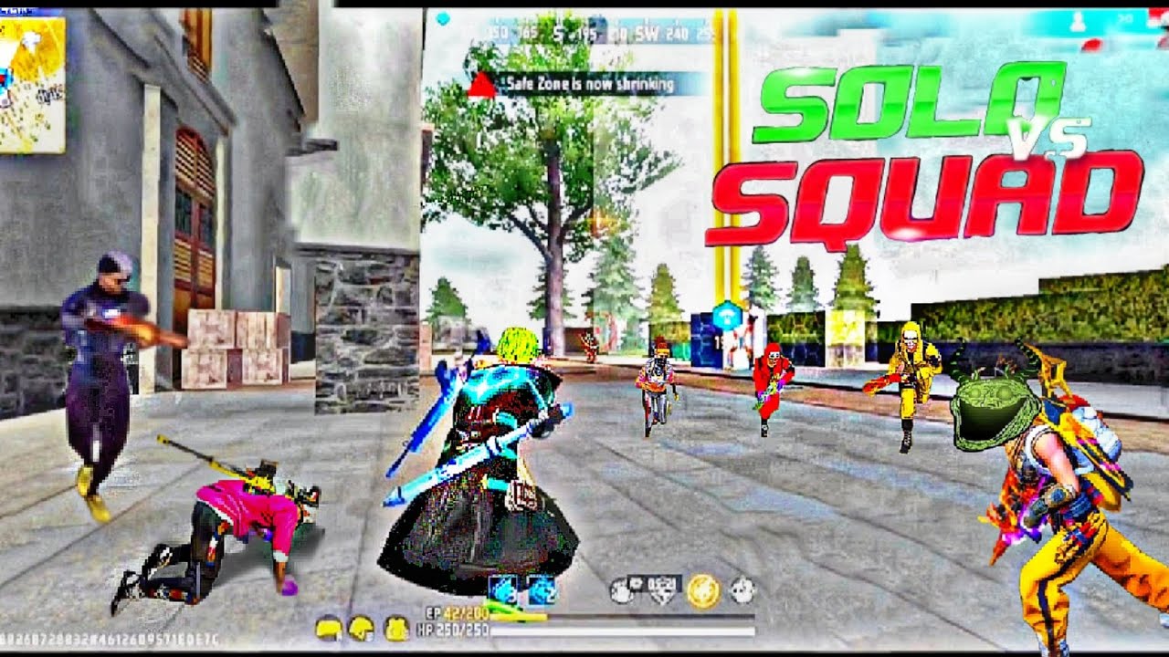 free fire solo vs squad || free fire solo vs squad full gameplay - YouTube