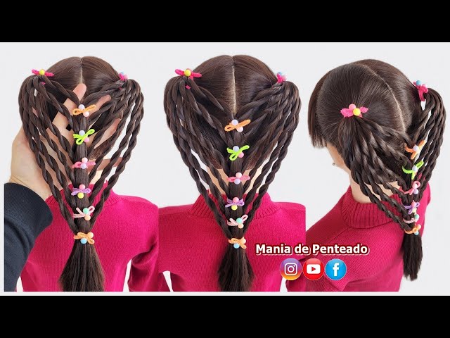 Mania de Penteado - Penteado Infantil com Ligas e Tranças para Cabelo Curto  ou longo.💕 Short Hair Elastics and Braids Hairstyle for Girls.💕 Link para  o vídeo com passo a passo:👇🏼👇🏼 Link