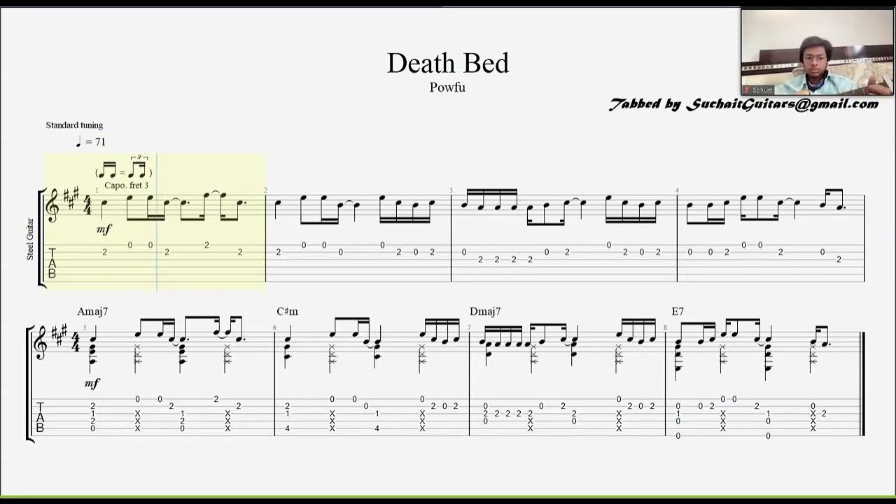 Death bed Powfu. Guitar Lesson (tabs & notations). deathbed powfu