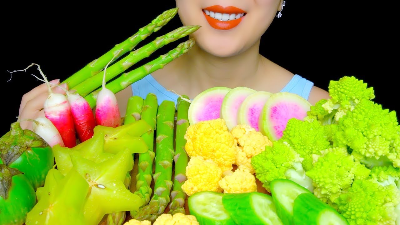 RAW VEGGIE PLATTER ASMR (Eggplant, Asparagus, Cauliflower, Radish)| TracyN ASMR