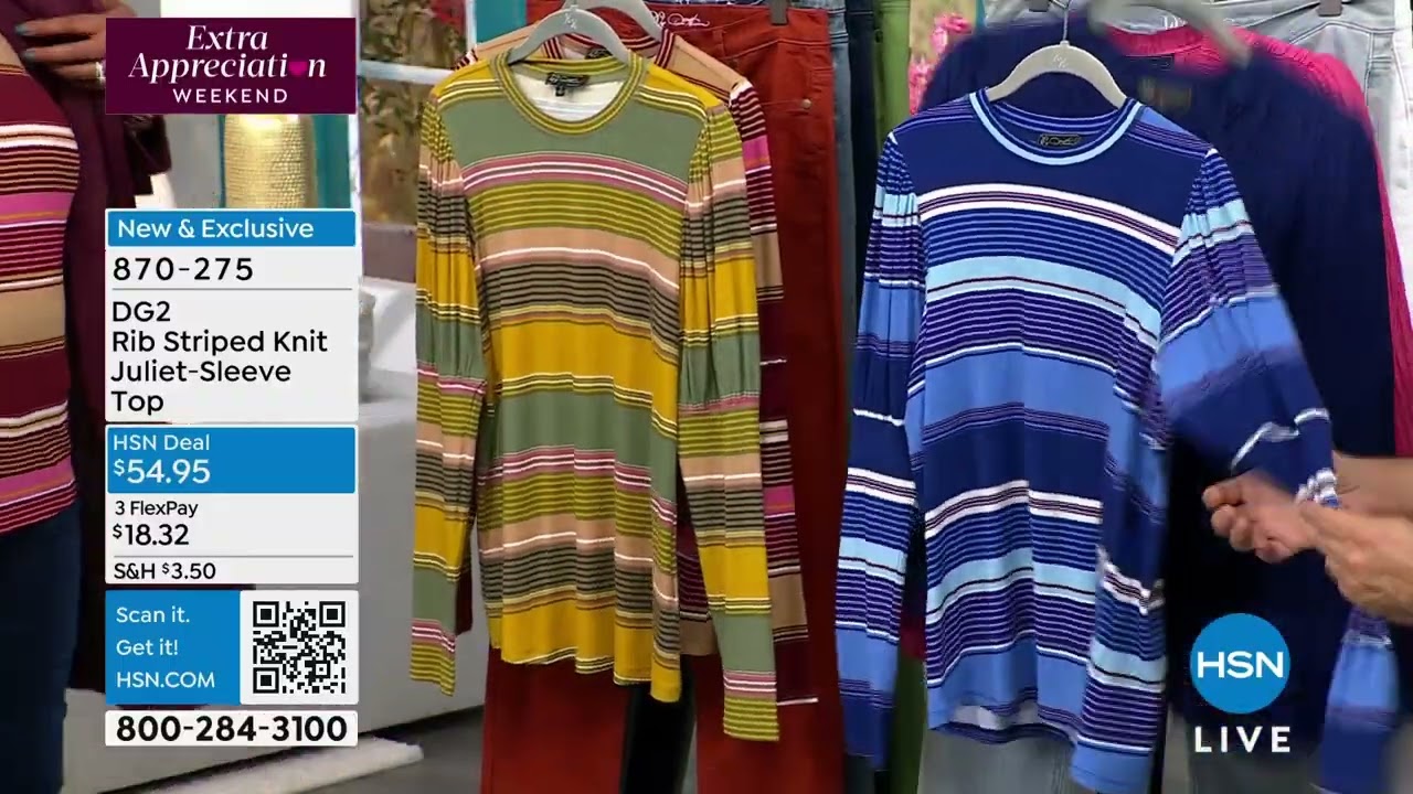 DG2 by Diane Gilman Rib Striped Knit JulietSleeve Top