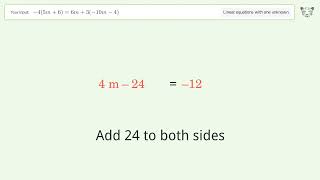 Linear equation with one unknown: Solve -4(5m+6)=6m+3(-10m-4) step-by-step solution