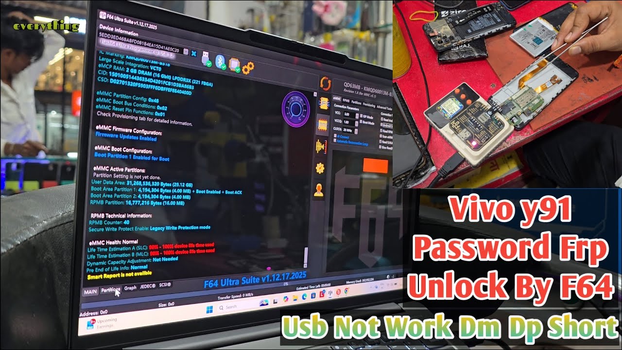 Vivo Y91 (PD1818) Password Frp Unlock By Flash 64 Box / Usb Not Work How To Fix