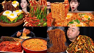 ASMR Korean Food MUKBANG: Spicy Kimchi, Ramen & Jjajangmyeon Massive Eating! Satisfying BIG BITES