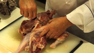 Chef al meyer demos how to properly remove turkey bones and tendons.
view more video demos, find recipes, get meyer's new book at:
www.chefalmeyer.com