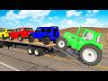TRANSPORTING PIXAR CARS & FRUITS WITH COLORED & JOHN DEERE vs CLAAS vs TRACTORS - BeamNG.drive #983