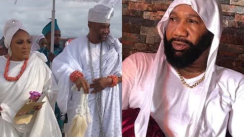 Former Nollywood actor now King Oba Goriola Hassan arrival with his wife at the Olokun festival.