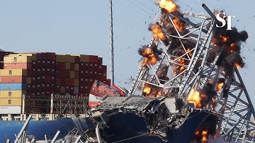Collapsed Baltimore bridge blown up in controlled explosion
