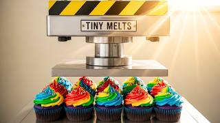 10 Rainbow Cupcakes vs Hydraulic Press — Most Colorful Explosion Ever 🌈💥