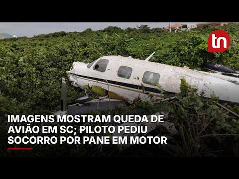 Imagens mostram queda de avião em SC; piloto pediu socorro por pane em motor