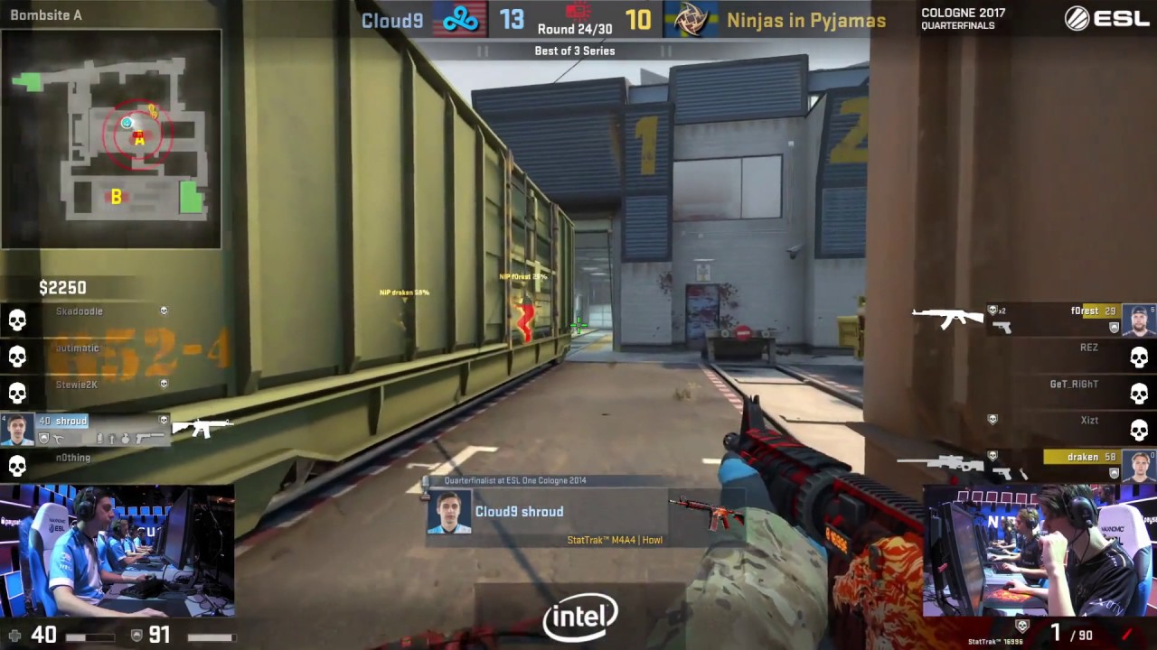 shroud 1v3 clutch vs NiP [ ESL One Cologne 2017 ]