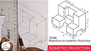 Isometric Projection of a figure in technical drawing and engineering graphics.