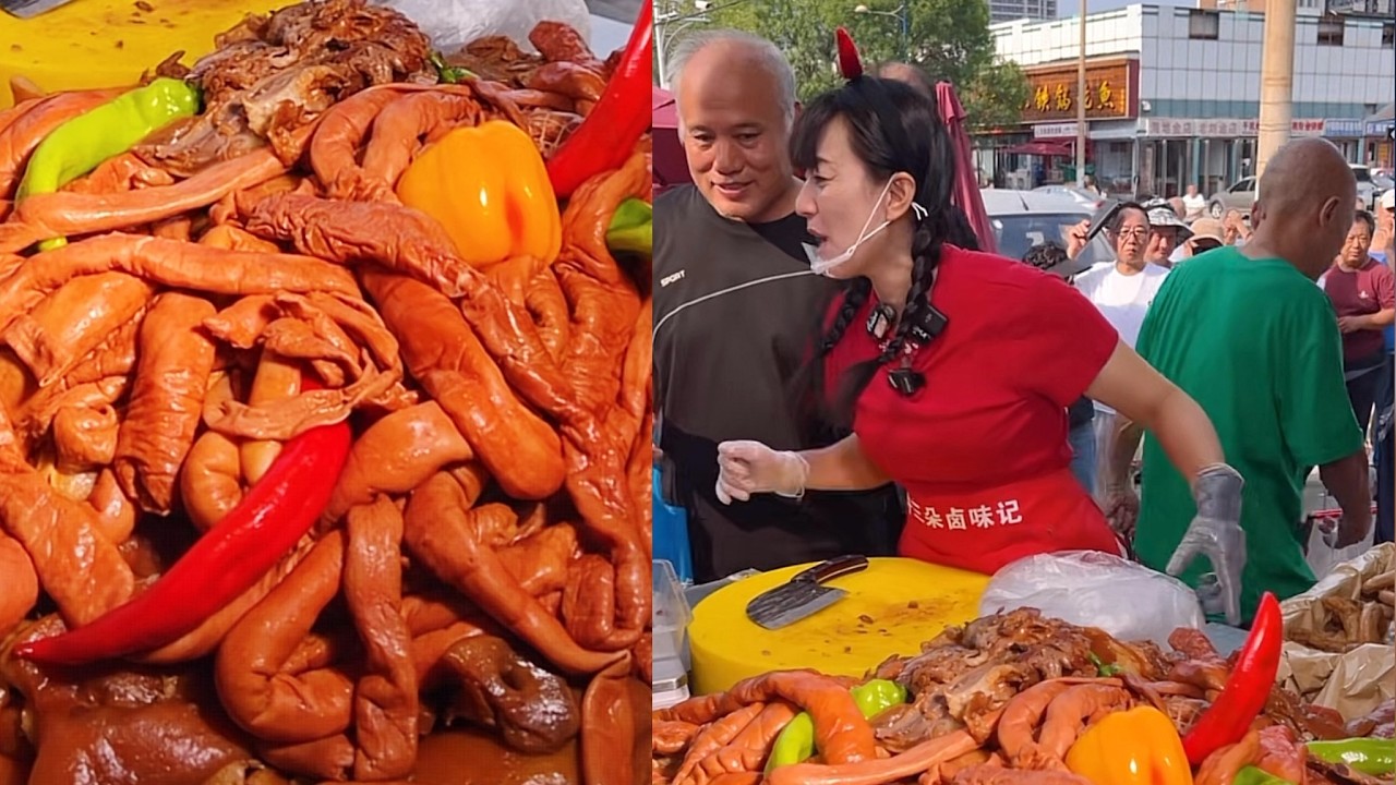 Selling braised meat, Cooking meat salade.