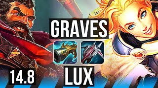 GRAVES vs LUX (MID) | Quadra, 6 solo kills, Godlike | EUW Master | 14.8