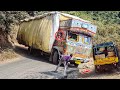 Lorry Videos : DARE Driving Skills On Dangerous Ghat Down Turnings | Truck Videos | Trucks In Mud