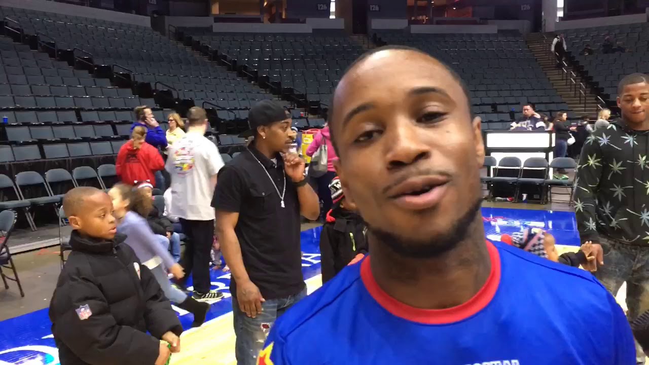 Grand Rapids’ Porter Maberry performs with Harlem Globetrotters