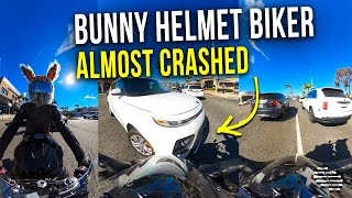Biker, Wearing Bunny Helmet, Didn’t Check for Oncoming Traffic and Almost Crashed