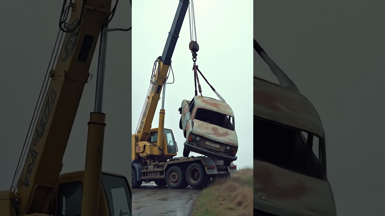 Truck Crane Accident – Old Car Drops During Lift