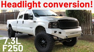 2001 7.3 powerstroke headlight conversion! 05-07 headlights PART 1