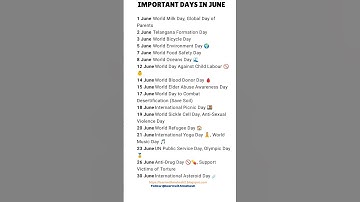 Important Days in June. #gkfacts #importantquestions