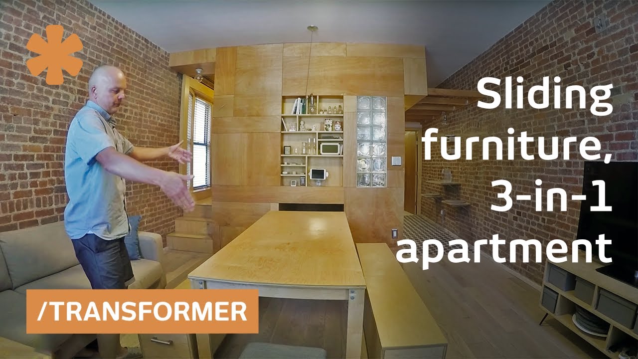 Fluid NYC flat uses sliding furniture to create 3 rooms in 1