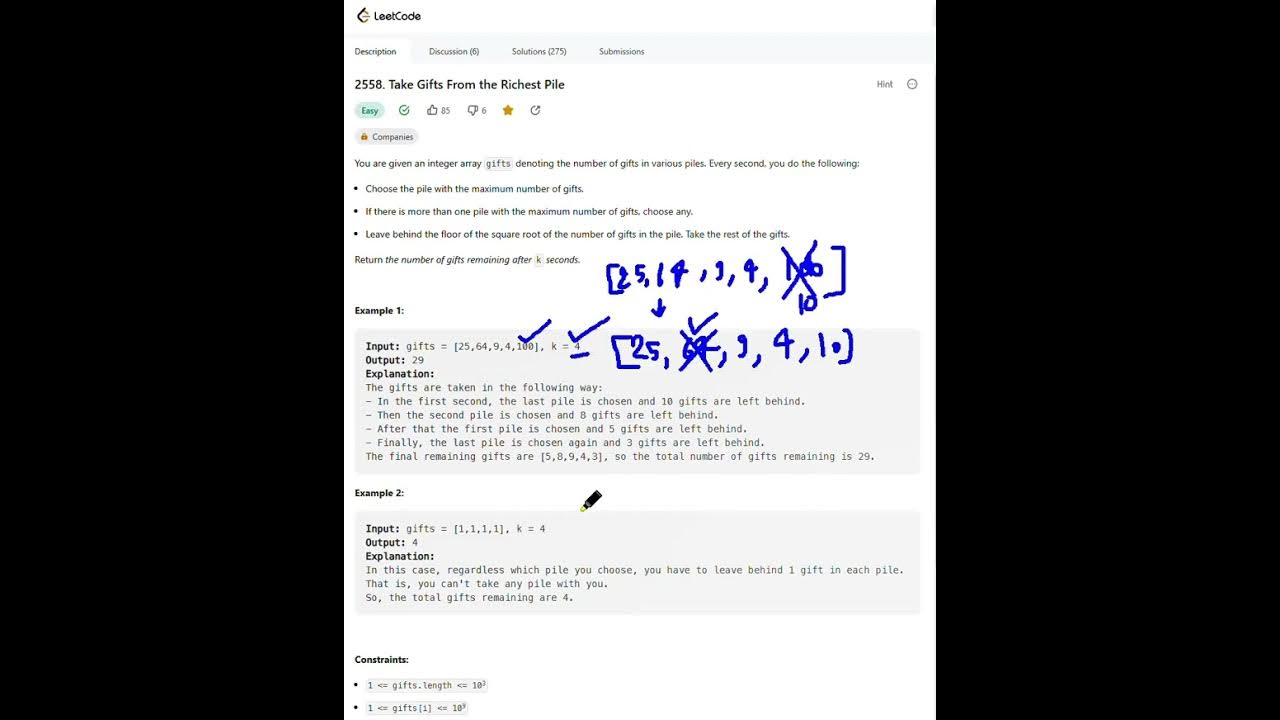 2558. Take Gifts From the Richest Pile | Python | Weekly Contest 331 ...