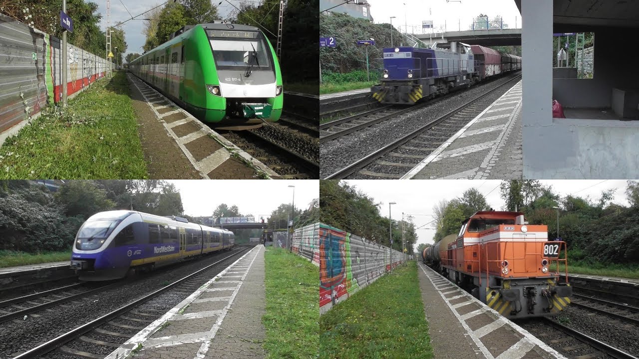Bahnverkehr in Bottrop-Boy mit Güterzügen, Regionalverkehr und S-Bahn