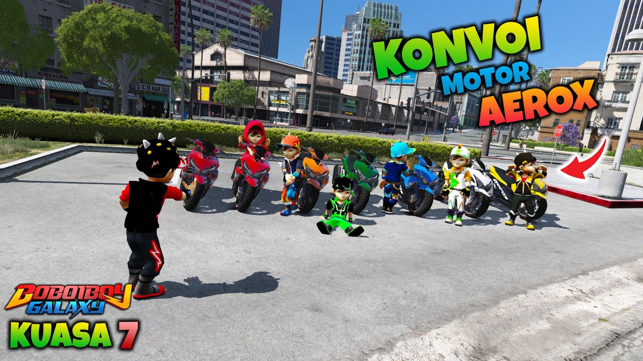 BOBOIBOY KUASA 7 KONVOI MOTOR AEROX DI KOTA - GTA 5