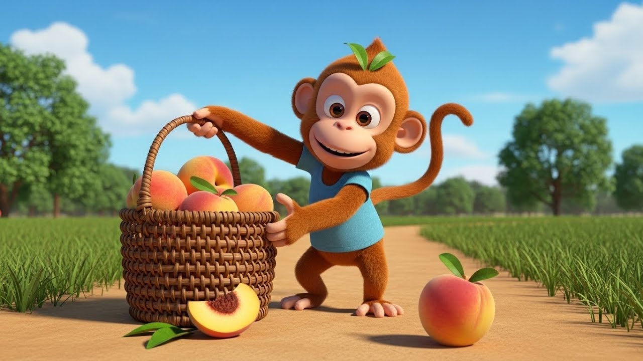 Picking Peaches with Max Monkey 🌳🍑 | Fun Learning Song for Kids | Nursery Rhyme Adventure