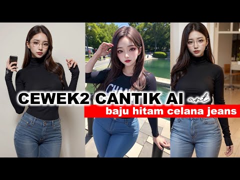 4k ai art cewek cantik baju hitam celana jean