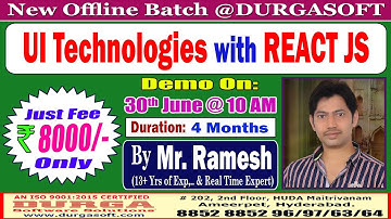 UI Technologies with REACT JS Offline Training @ DURGASOFT