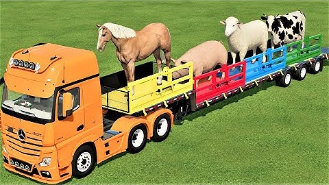TRANSPORTING OF COLORS ! GIANT ANIMALS LOADING ON LOW LOADER w JOHN DEERE 6R ! Farming Simulator 22