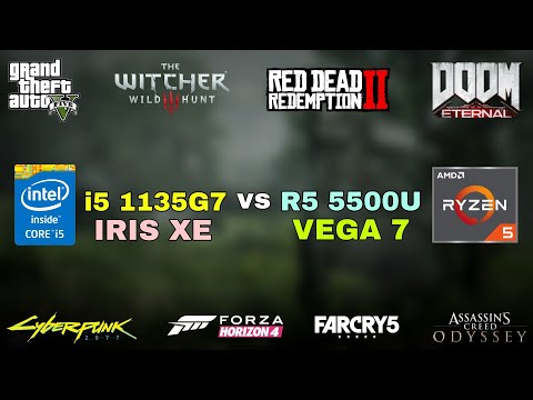 Ryzen 5 5500U Vega 7 vs (i5 1135G7) Intel Iris Xe Graphics Gaming Test ! 2021