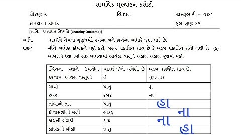 ekam kasoti dhoran 6 vignan paper solution January 2021| paper solution |std 6 vignan paper test