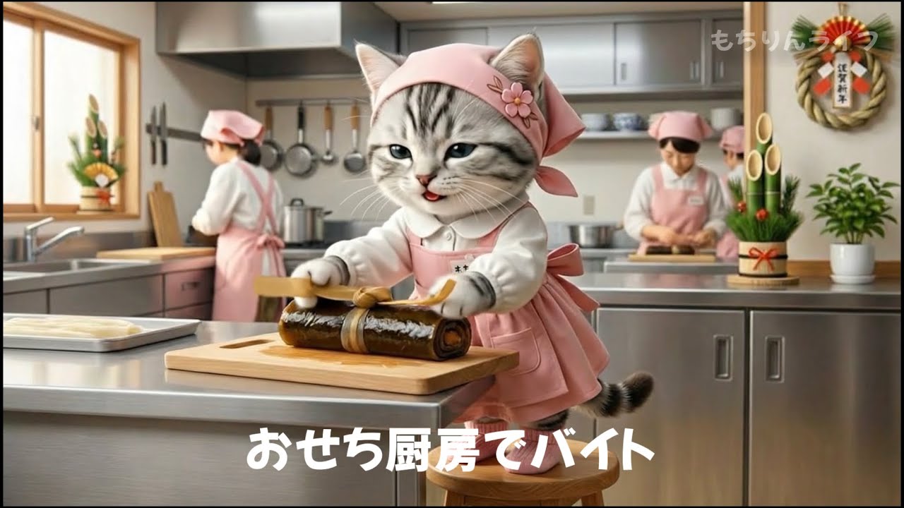 いらっしゃいませ!!おせち厨房でバイト…ねこの一日に密着🐱🍱🎍
