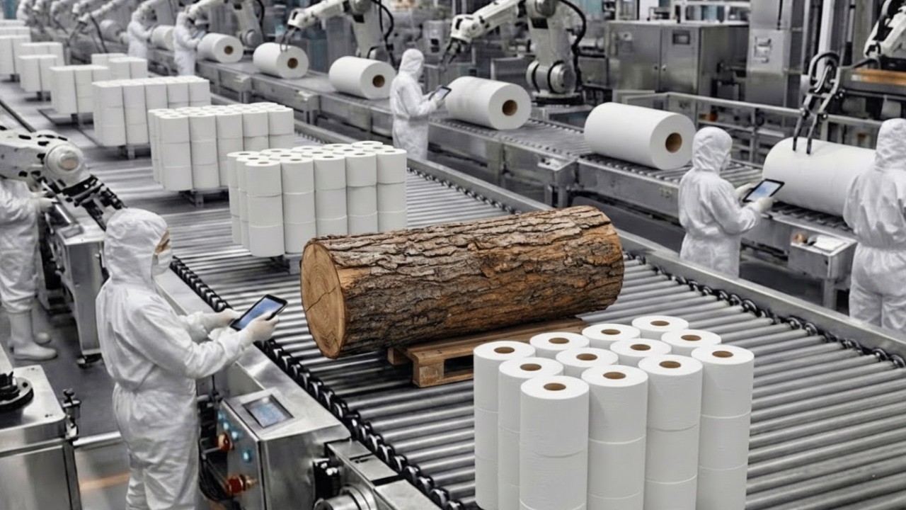 Proceso de producción del papel higiénico que millones usan cada día en una fábrica moderna