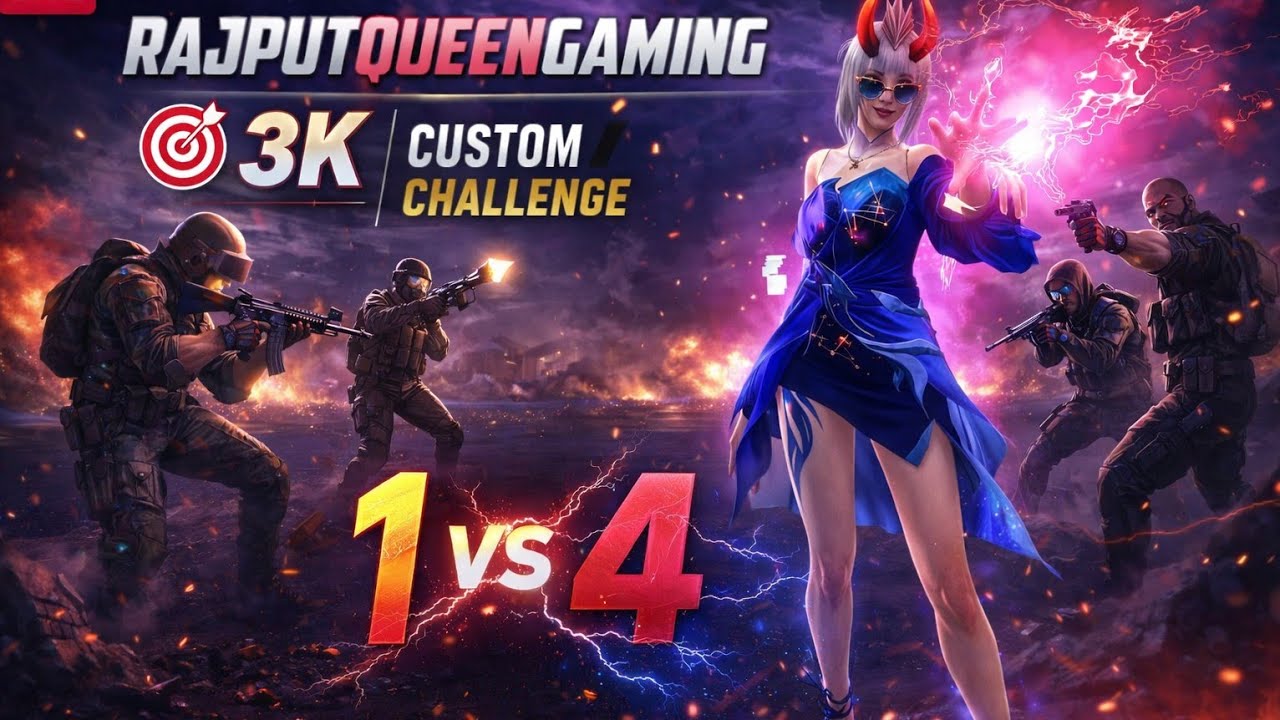 👑 RajputQueenGaming is live 🔥1 vs 4 custom 💀 challenge😈 toh ajao🔫 gamers dikhao 💪 apna😱 gamplay ☠️🎯🥳