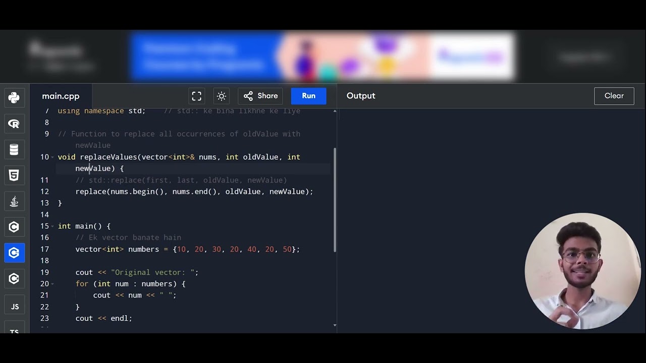 Replace Element in Vector using replace function - YouTube